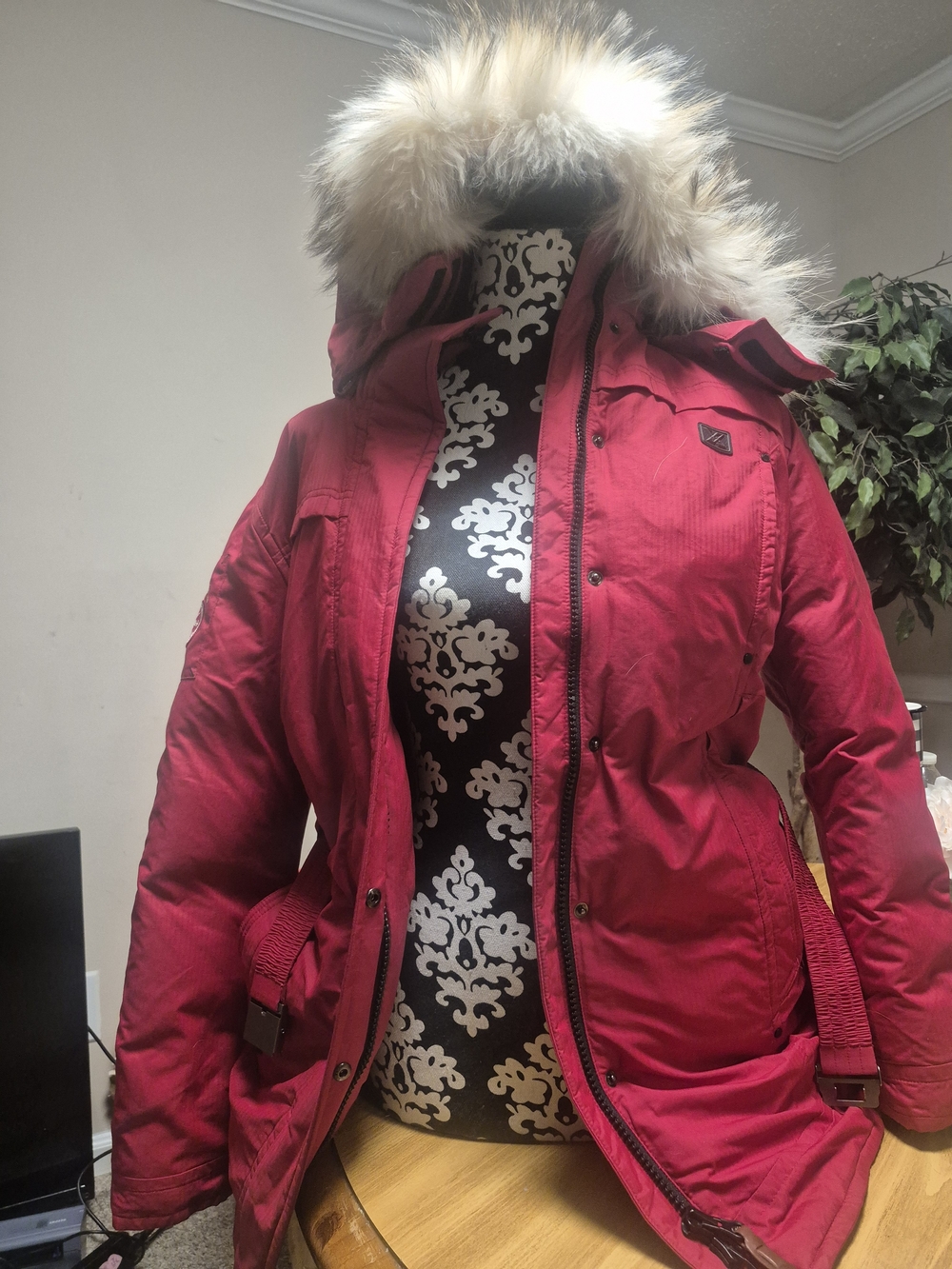 Women's Fuchsia Ski Parka with Faux Fur Trim